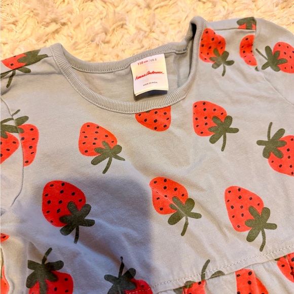 Hanna Andersson Strawberry Print Blue Dress | 110 cm, US 5 | Girls - Picture 3 of 4